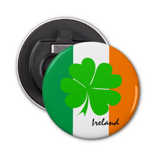 Ierland & vier bladklaver, Ierse vlag/sportfans Button Flesopener (Voorkant)
