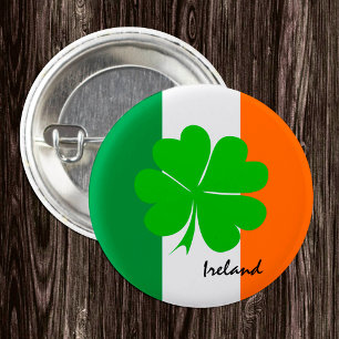 Ierland & vier bladklaver, Ierse vlag/sportfans Ronde Button 3,2 Cm