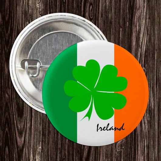 Ierland & vier bladklaver, Ierse vlag/sportfans Ronde Button 3,2 Cm