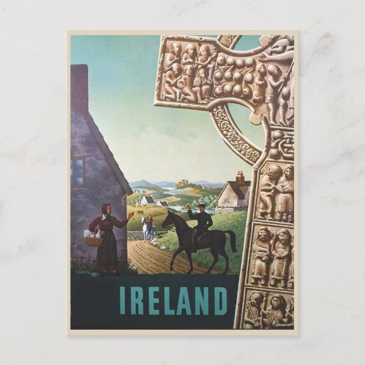 Ierland vintage reisscène briefkaart (Voorkant)