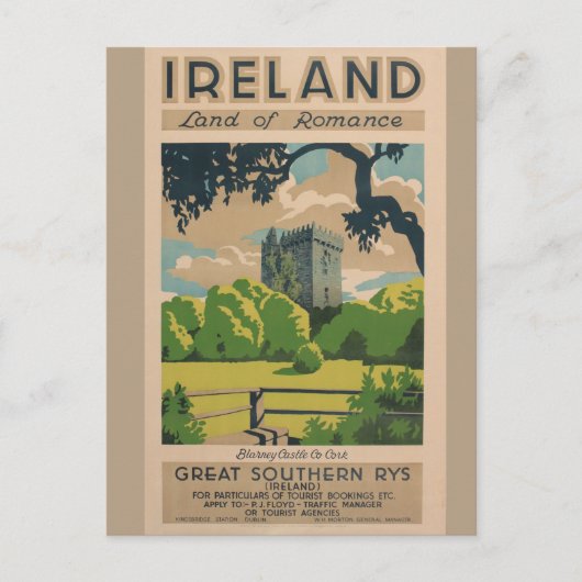 Ierland Vintage Travel Briefkaart (Voorkant)