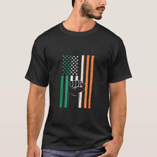 Ierland Vlag VS Amerika Handfist Irish Pride Iris T-shirt (Voorkant)