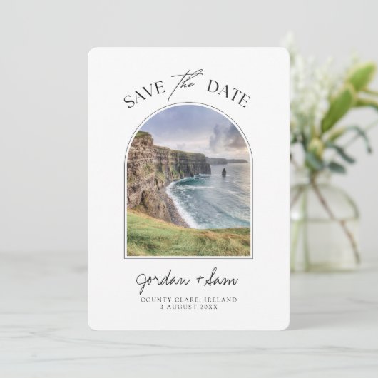 Ierland Wedding Cliffs of Moher Save the Date Kaart (Staand voorkant)