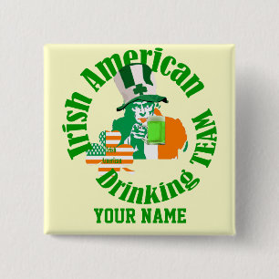 Iers Amerikaans drink team, St Patrick's day Vierkante Button 5,1 Cm
