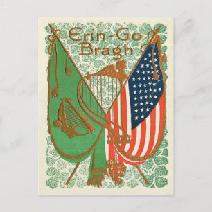 Iers-Amerikaanse vlag Harp van Erin Shamrock Briefkaart
