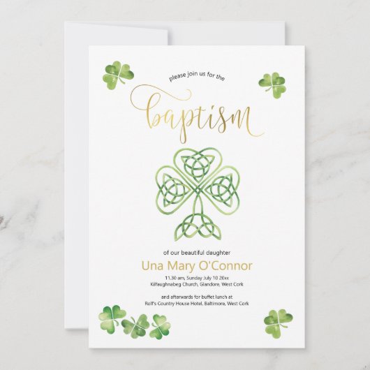 Iers Baby Doop Keltische knoop & Gouden Script Kaart (Voorkant)