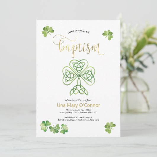 Iers Baby Doop Keltische knoop & Gouden Script Kaart (Staand voorkant)