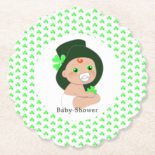 Iers Baby Leprechaun Lucky Shamrock Baby shower Kartonnen Onderzetters (Voorkant)