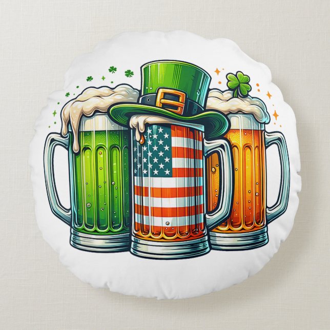 Iers bier Ierland St. Patrick's Dag Drankfeest Rond Kussen (Voorkant)