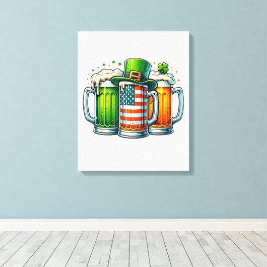 Iers Bier Ierland St Patricks Dag Drankfeestje Canvas Afdruk (Insitu (Houten vloer))