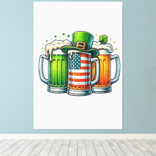 Iers Bier Ierland St Patricks Dag Drankfeestje Canvas Afdruk (Insitu (Houten vloer))