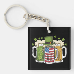 Iers Bier Ierland USA Amerikaanse Vlag St. Patrick Sleutelhanger