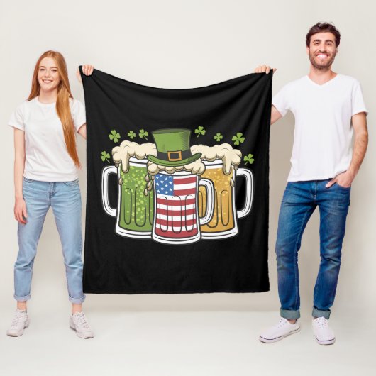 Iers Bier Ierland VS Amerikaanse Vlag St. Patrick' Fleece Deken (In situ)