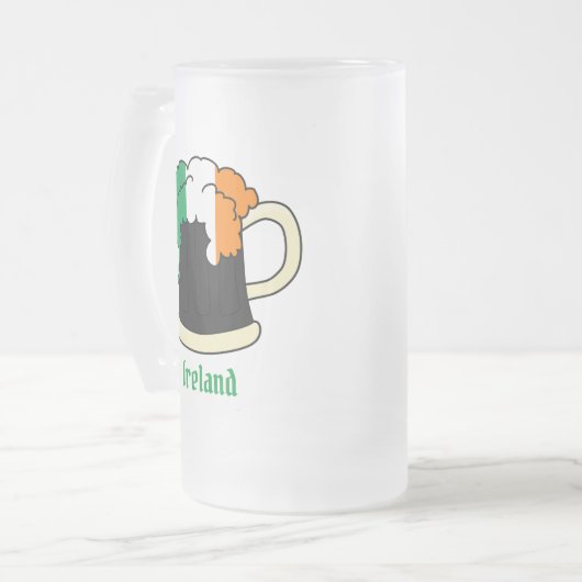 Iers bier onder Ierse vlag Matglas Bierpul (Voorkant links)