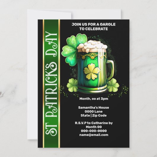 Iers bier shamrock klaver groen zwart Paddy's Day Kaart (Voorkant)