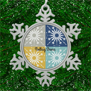 Iers blauw en goud tin sneeuwvlok ornament