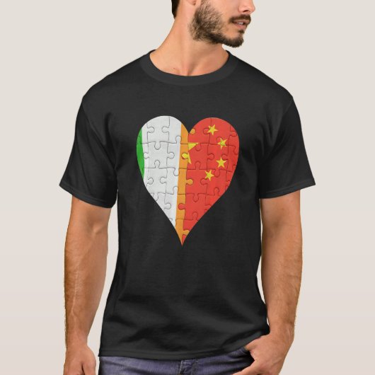Iers Chinese Vlag Hart T-shirt (Voorkant)