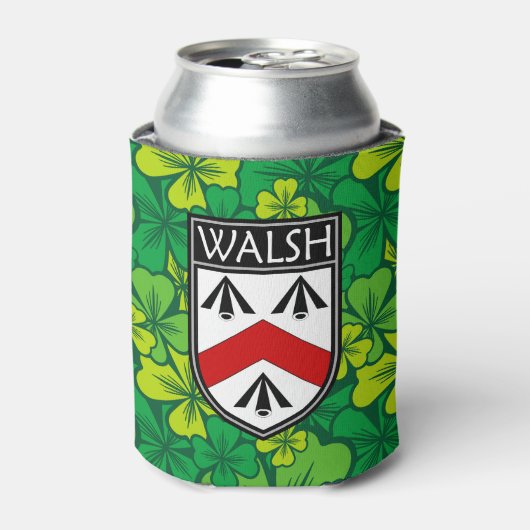 Iers - Clan Walsh Crest & Shamrock Blikjeskoeler (Blikje Voorkant)
