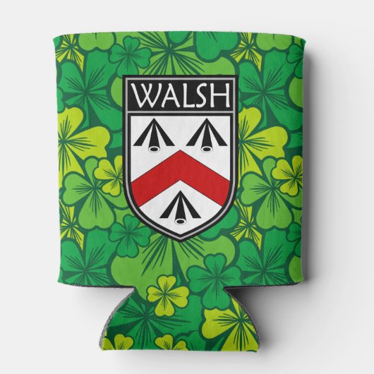 Iers - Clan Walsh Crest & Shamrock Blikjeskoeler (Achterkant)