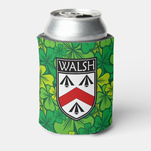 Iers - Clan Walsh Crest & Shamrock Blikjeskoeler (Blikje Achterkant)
