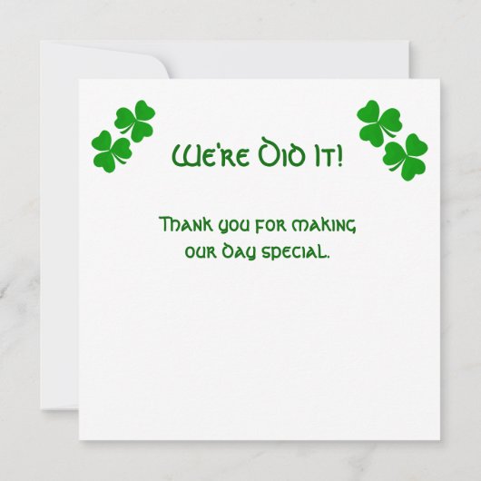 Iers Dank u bruiloft Verloving Shamrock Bedankkaart (Achterkant)