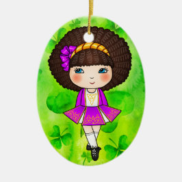 Iers dansmeisje in viooljurk keramisch ornament