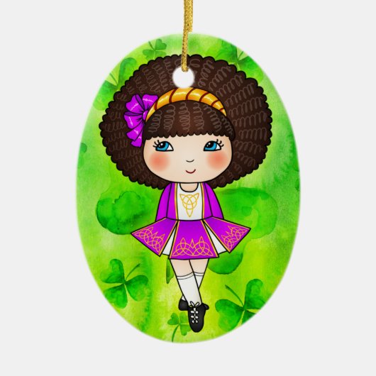 Iers dansmeisje in viooljurk keramisch ornament (Voorkant)