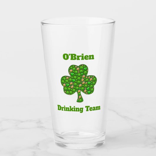 Iers Drink team Shamrock Clover Beer Pint Glas (Voorkant)