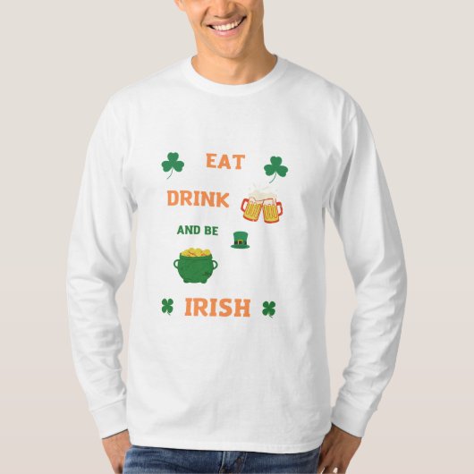Iers eet en drink bier T-Shirt (Voorkant)