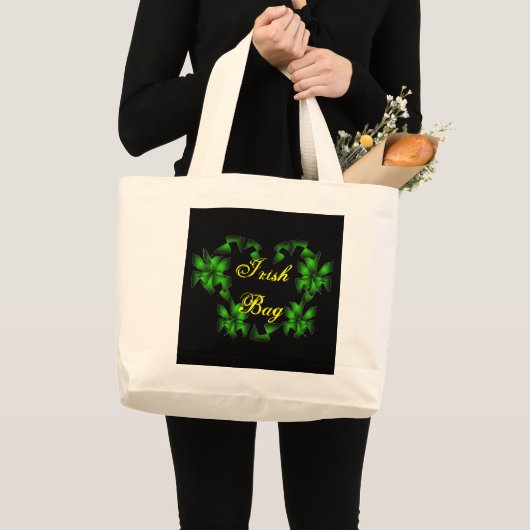 Iers Floral hart in zwart Grote Tote Bag (Voorkant (product))