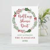 Iers-Gaelisch Prettig Kerstmis, op maat Feestdagenkaart (Staand voorkant)