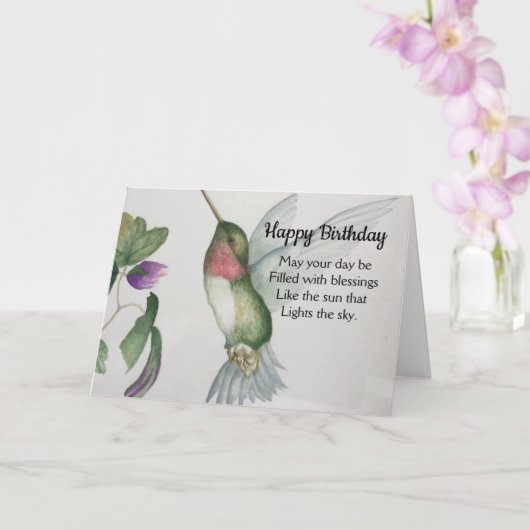 Iers Geboeiende Fijne Birthday Courage Hummingbird Kaart (Orchidee)