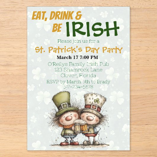Iers geïnspireerd St. Patrick's Day-feest Acryl Uitnodigingen (Voorkant)