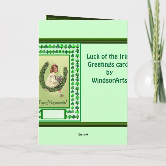 Iers geluk, meisje met shamrocks en muziek kaart (Achterkant)