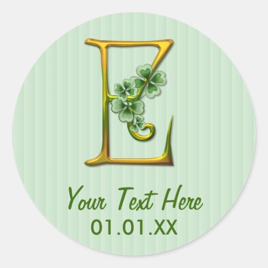 Iers Goud Monogram E Ronde Sticker (Voorkant)