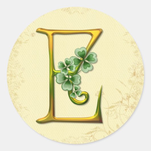 Iers Goud Monogram E Ronde Sticker (Voorkant)