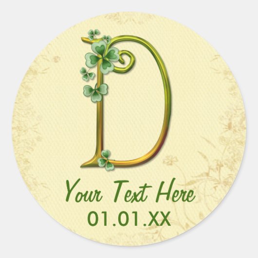 Iers goudmonogram D Ronde Sticker (Voorkant)