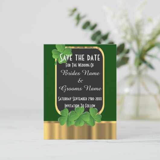 Iers groen en goud slaan de datum op aankondigingskaart (Staand voorkant)