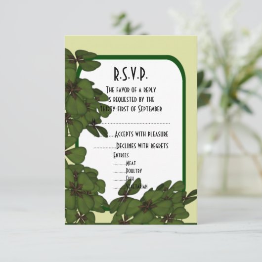 Iers groen, en shamrock bruiloft R.S.V.P RSVP Kaartje (Staand voorkant)