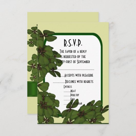 Iers groen, en shamrock bruiloft R.S.V.P RSVP Kaartje (Voorkant / Achterkant)