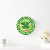 Iers groen/wit/Oranje Shamrock Pattern Ronde Klok (Huis)