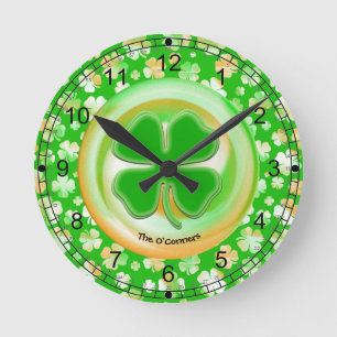 Iers groen/wit/Oranje Shamrock Pattern Ronde Klok