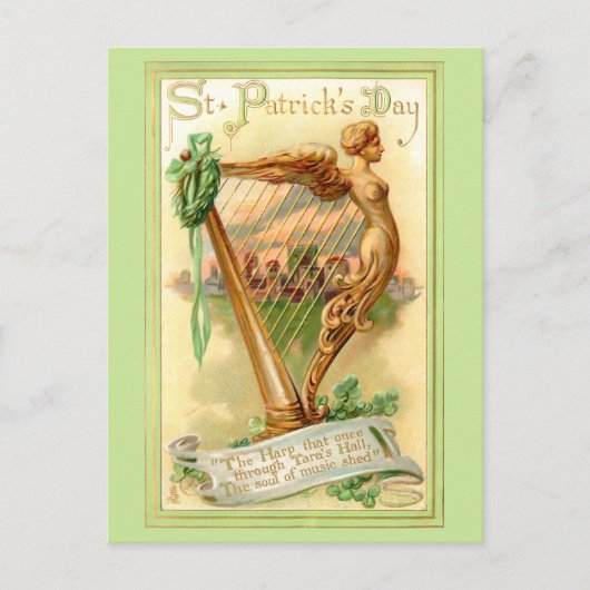 Iers Harp en Shamrocks Briefkaart (Voorkant)