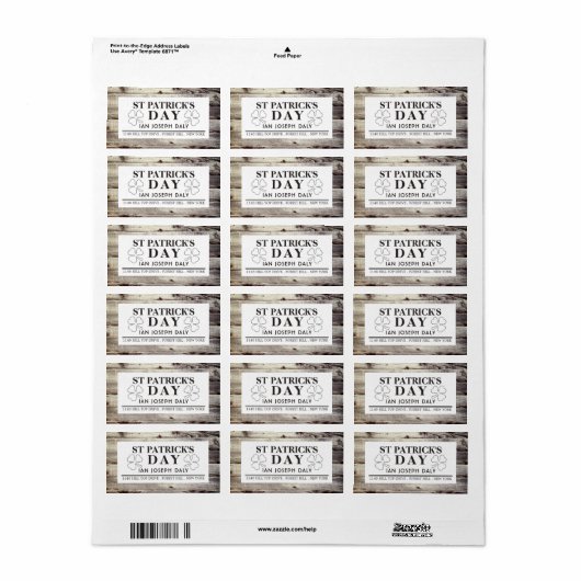 Iers hout St Patrick's Day Etiket (Full Sheet)