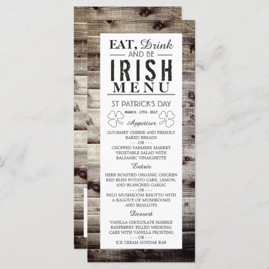  Iers Hout St Patrick's Day Menu (Voorkant / Achterkant)