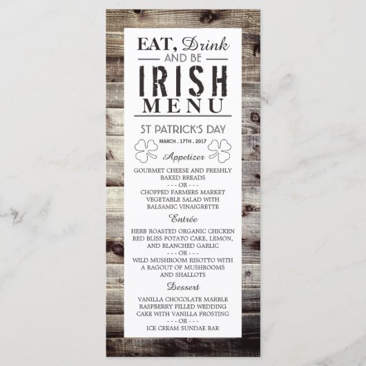 Iers Hout St Patrick's Day Menu (Voorkant)