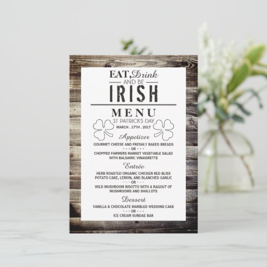 Iers Hout St Patrick's Day Menu Kaart (Staand voorkant)