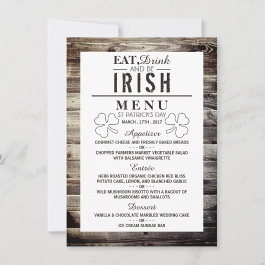 Iers Hout St Patrick's Day Menu Kaart (Voorkant)