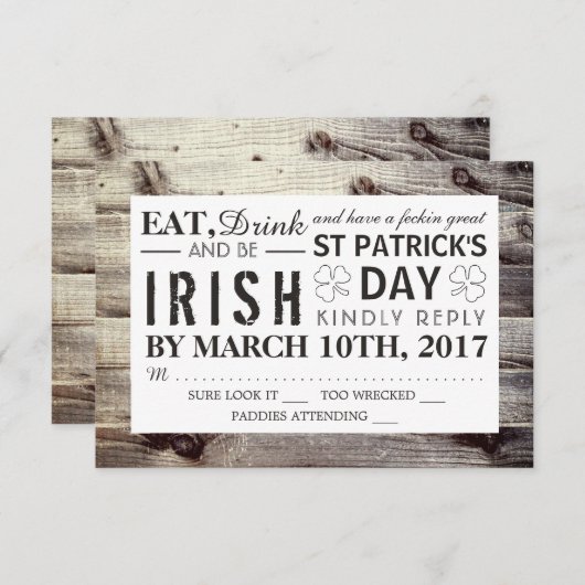 Iers hout St Patrick's Day RSVP (Voorkant / Achterkant)