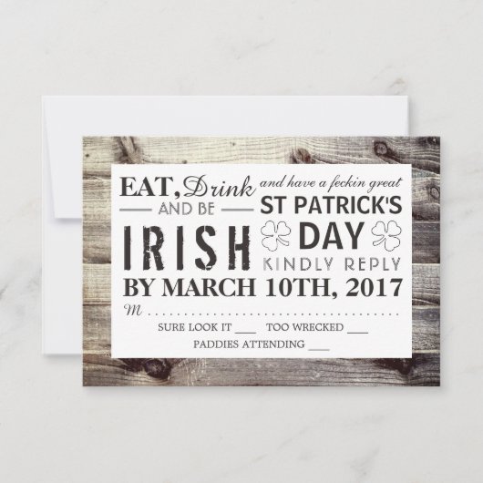  Iers hout St Patrick's Day RSVP Kaartje (Voorkant)